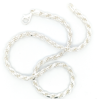 Sterling Silver Diamond Cut Rope Chain, Width 6mm - boothandbooth