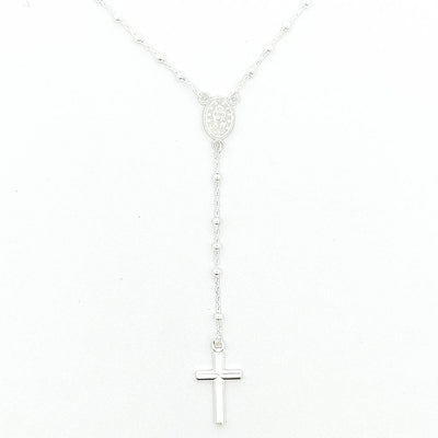 Sterling Silver Rosary Bead Necklace 2MM - boothandbooth