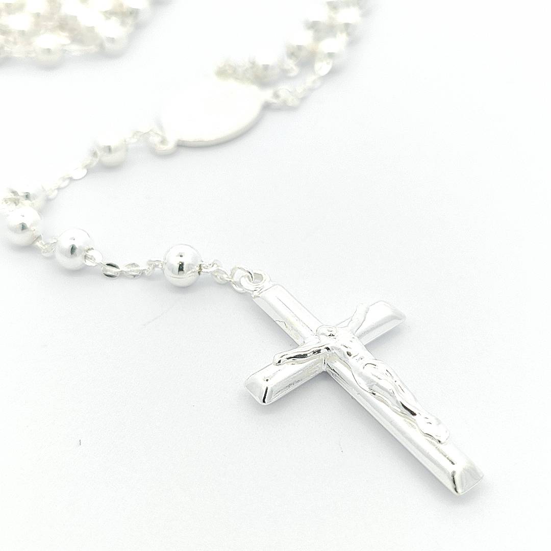 Sterling Silver Rosary Bead Necklace 5mm - boothandbooth