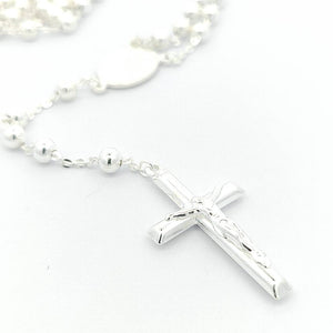 Sterling Silver Rosary Bead Necklace 5mm - boothandbooth