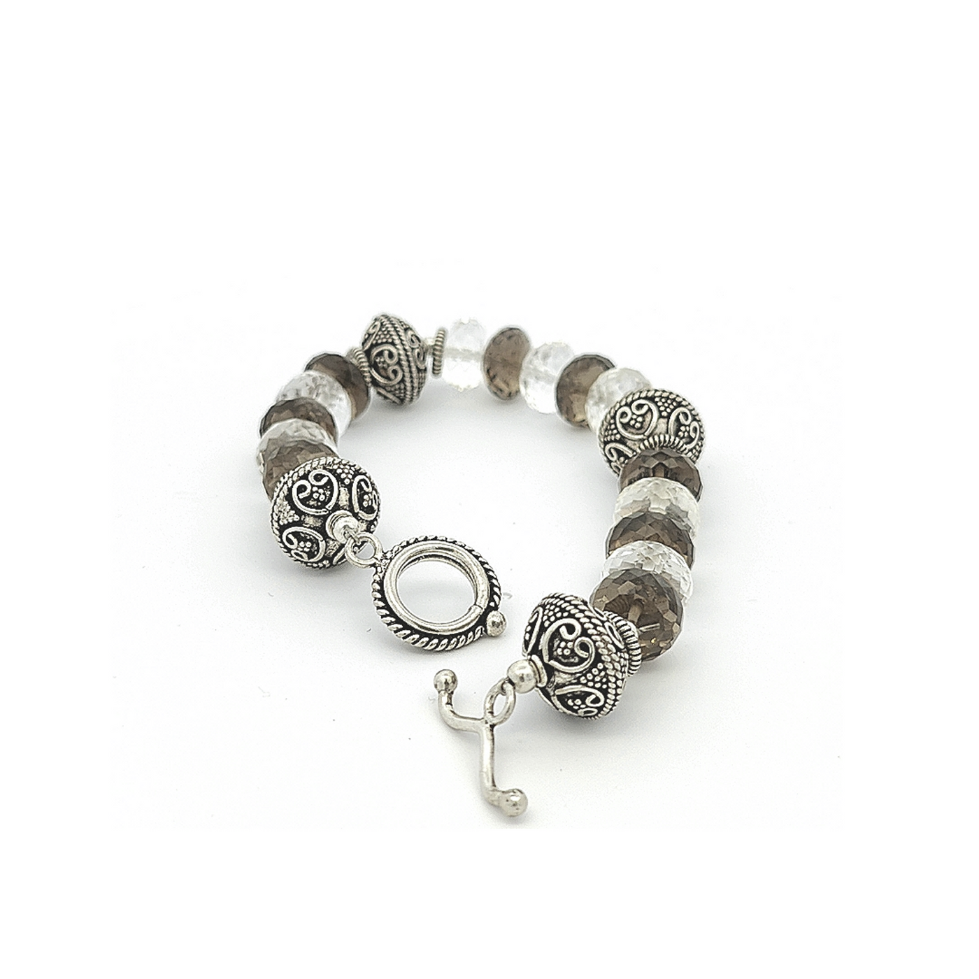 Smokey Quartz and Sterling Silver Bead Bracelet - Antoine - boothandbooth