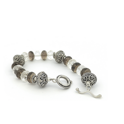 Smokey Quartz and Sterling Silver Bead Bracelet - Antoine - boothandbooth