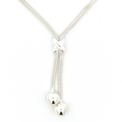 Sterling Silver Snake Chain Necklace With Ball Ends - boothandbooth