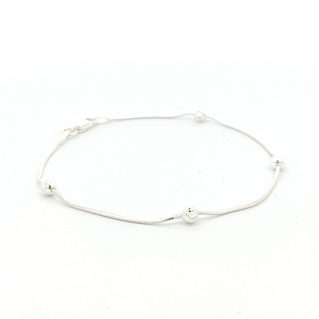 Sterling Silver Snake Bracelet with Diamond Cut Balls - boothandbooth