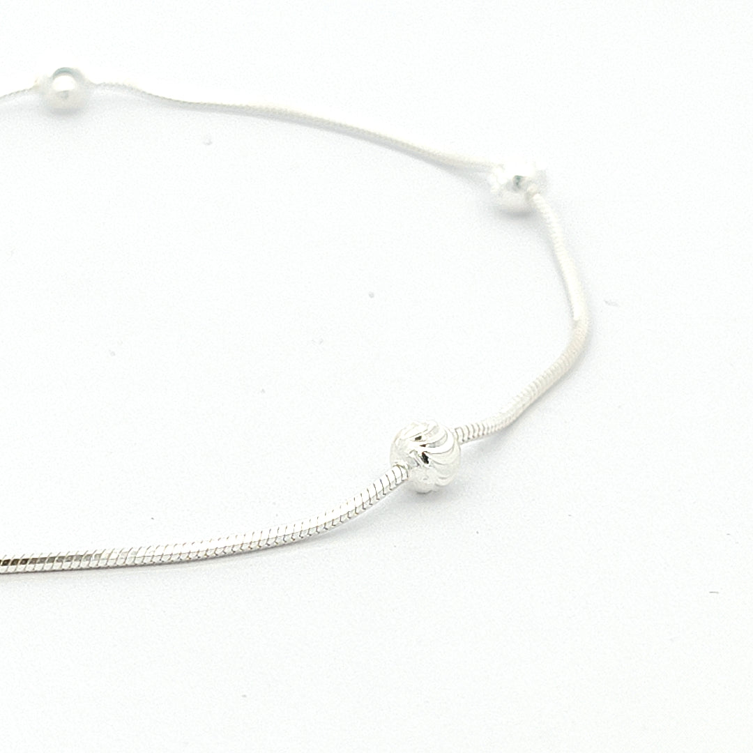 Sterling Silver Snake Bracelet with Diamond Cut Balls - boothandbooth