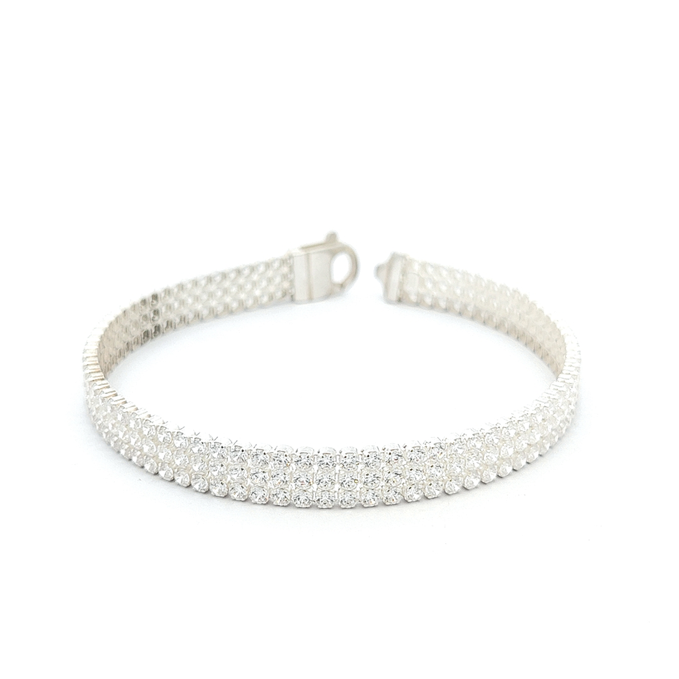 White Cubic Zirconia and Sterling Silver Triple Strand Tennis Bracelet - boothandbooth