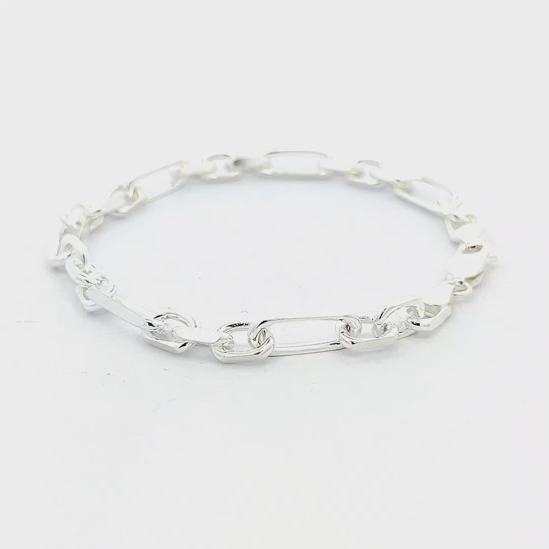 Sterling Silver Figaro Bracelet - 7mm