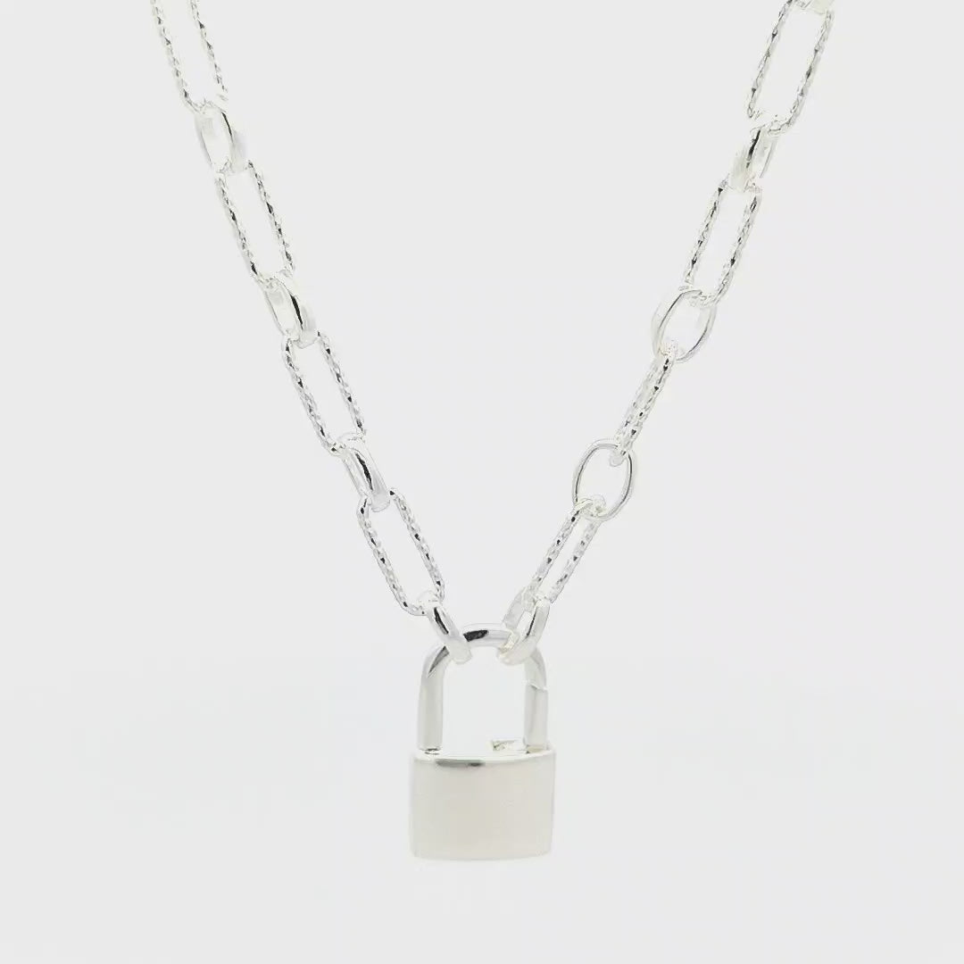 Sterling Silver Lock Pendant Chain - 4mm