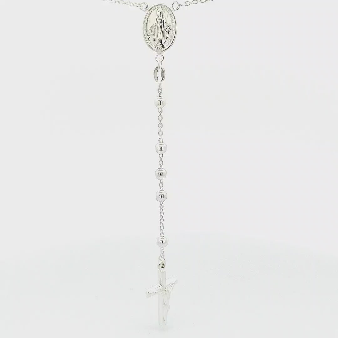 Sterling Silver Rosary Bead Necklace - 4mm