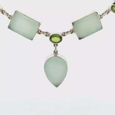 Aqua Chalcedony, Peridot and Pearl Necklace - Olivia