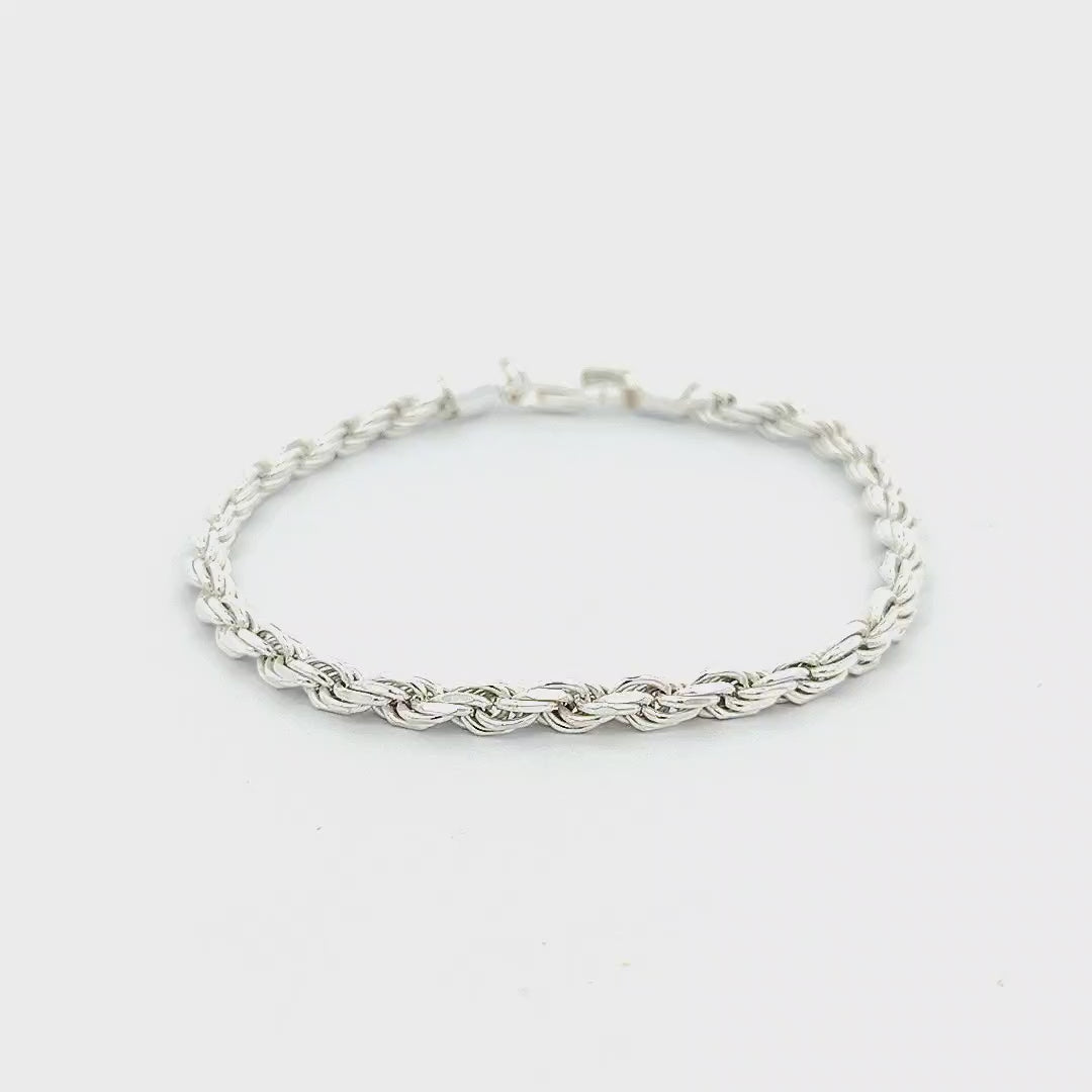 Diamond Cut Sterling Silver Rope Bracelet - Width 4mm