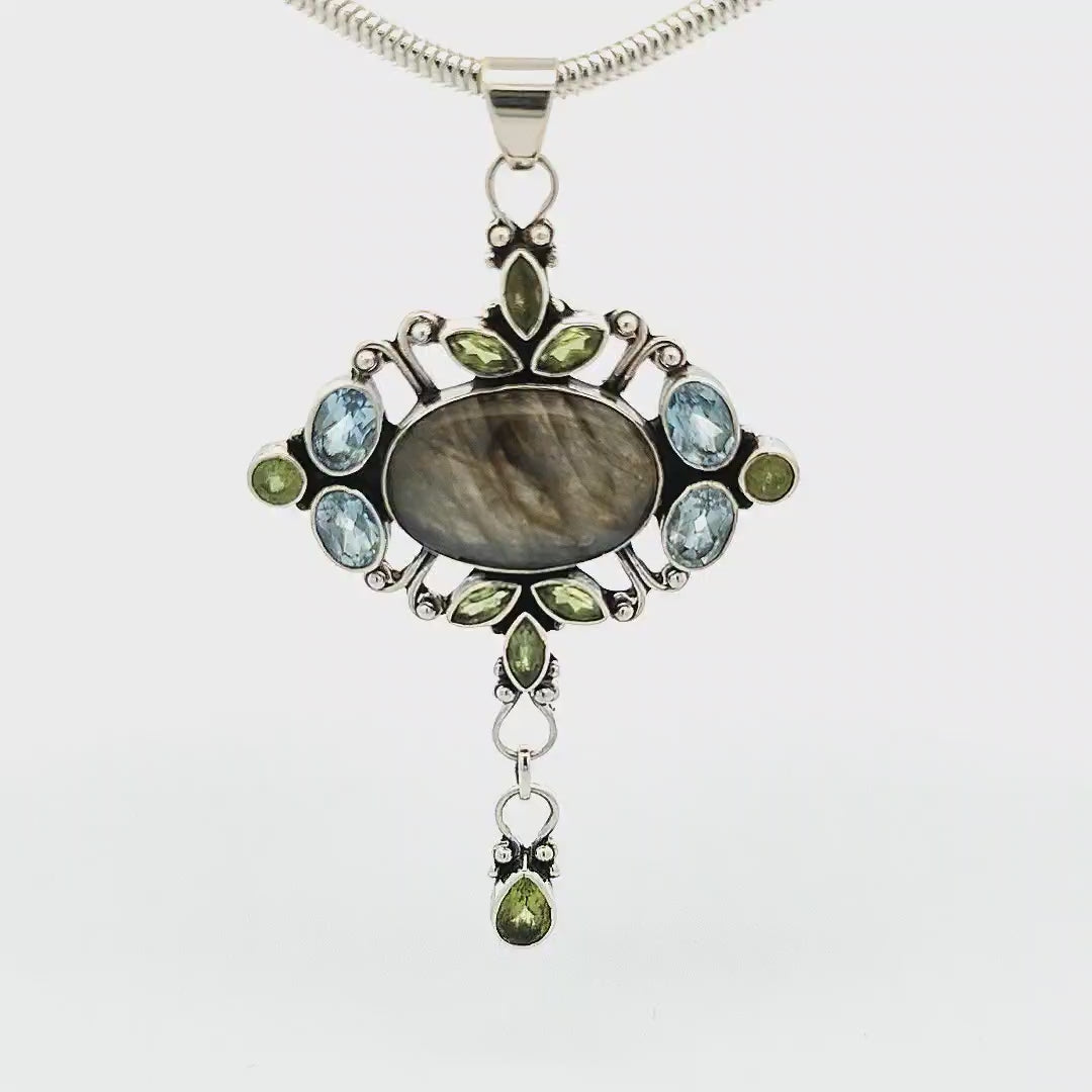 Labradorite, Peridot and Blue Topaz Pendant - Erin