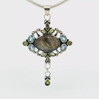 Labradorite, Peridot and Blue Topaz Pendant - Erin