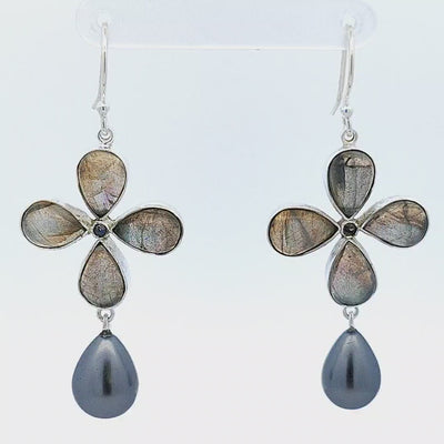 Labradorite & Black Pearl Earrings - Elizabeth