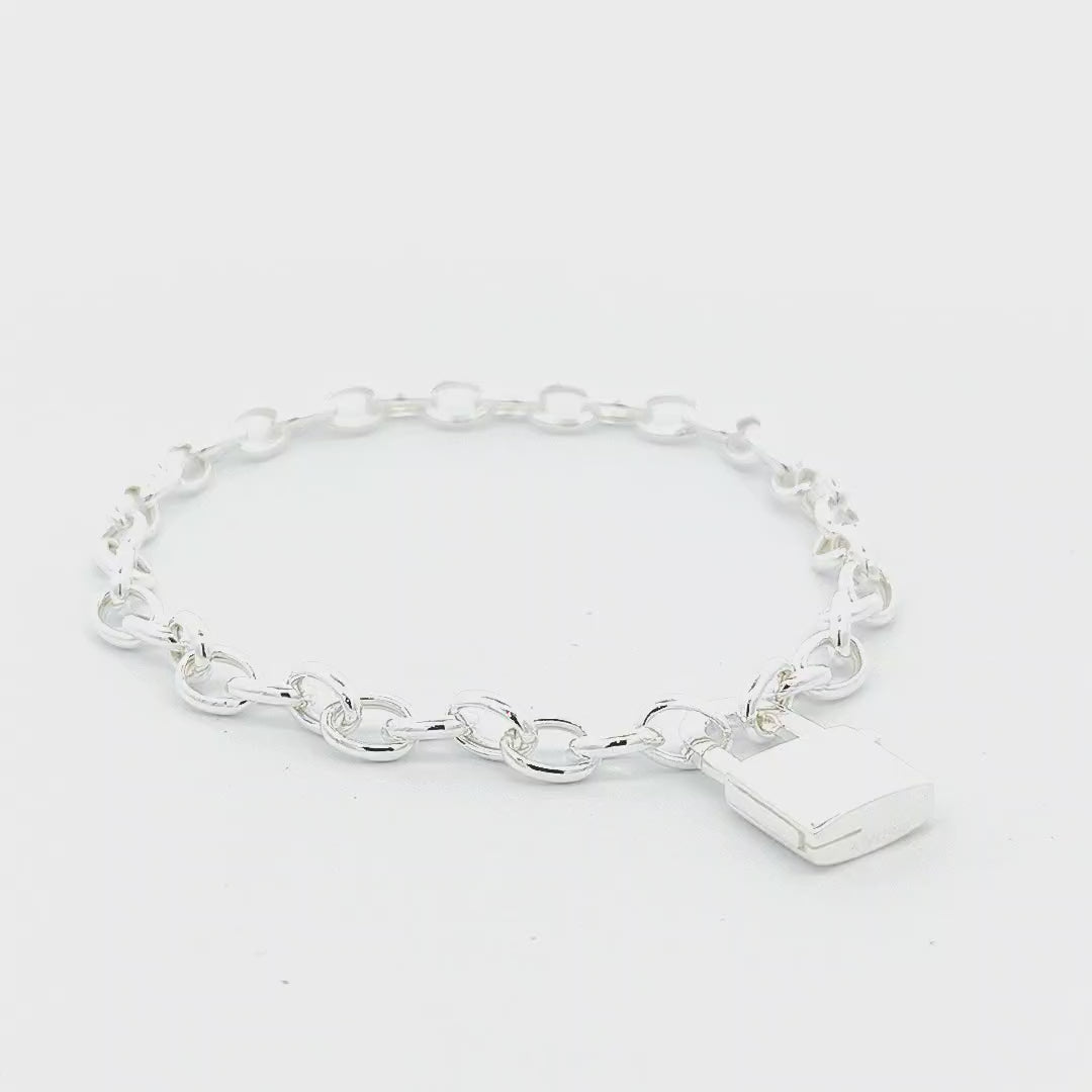 Sterling Silver Lock Pendant Bracelet 5mm