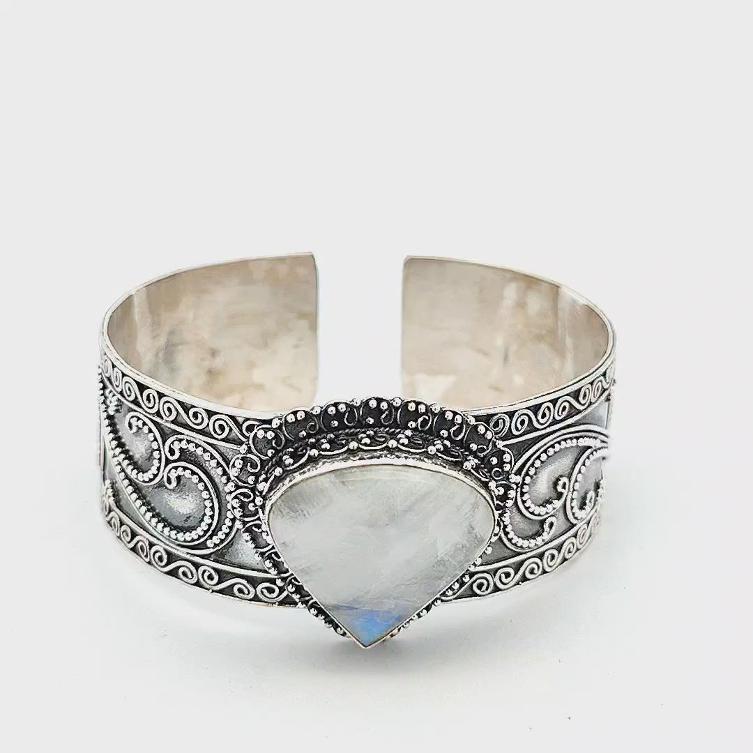 Moonstone and Sterling Silver Bangle - Jacinta