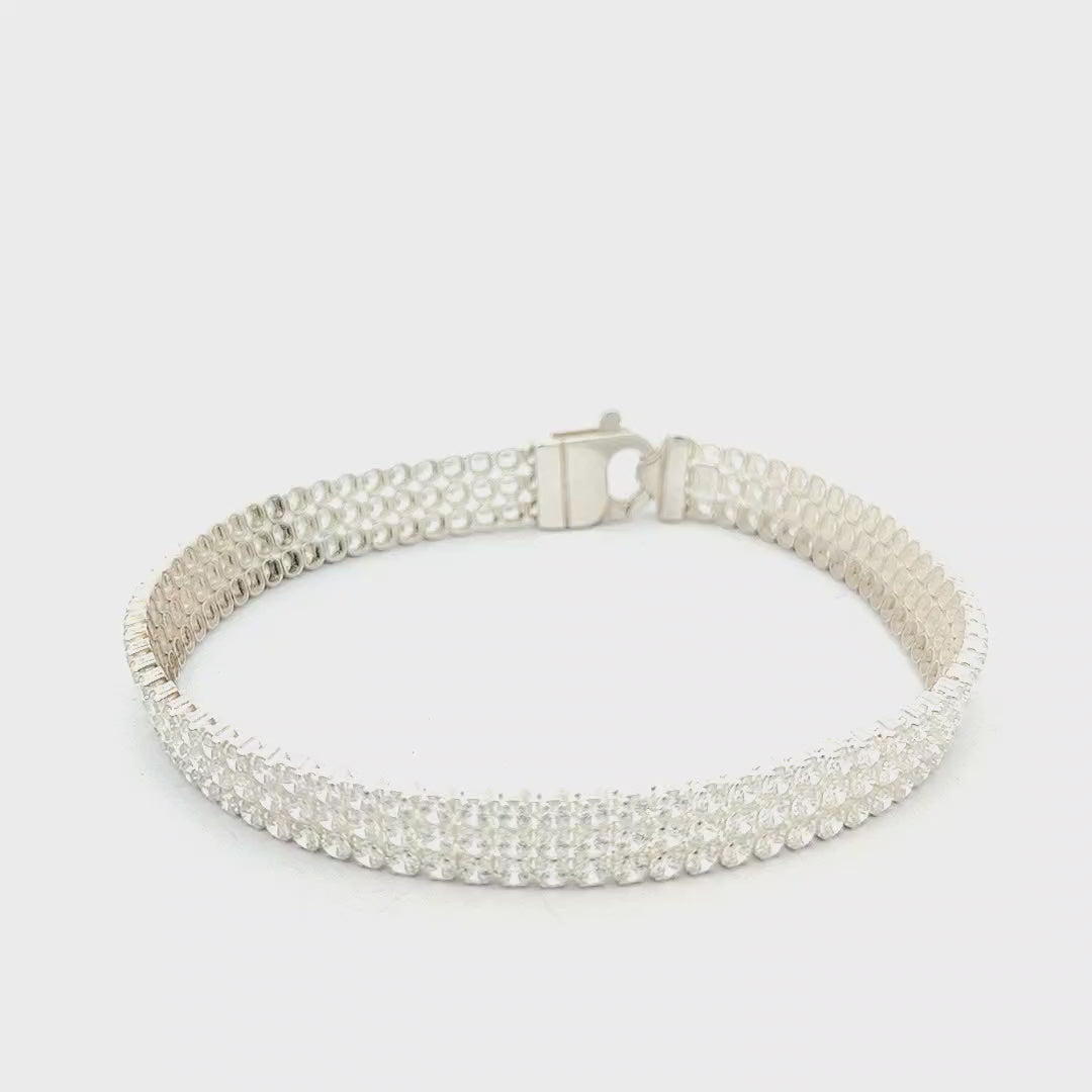 White Cubic Zirconia and Sterling Silver Triple Strand Tennis Bracelet