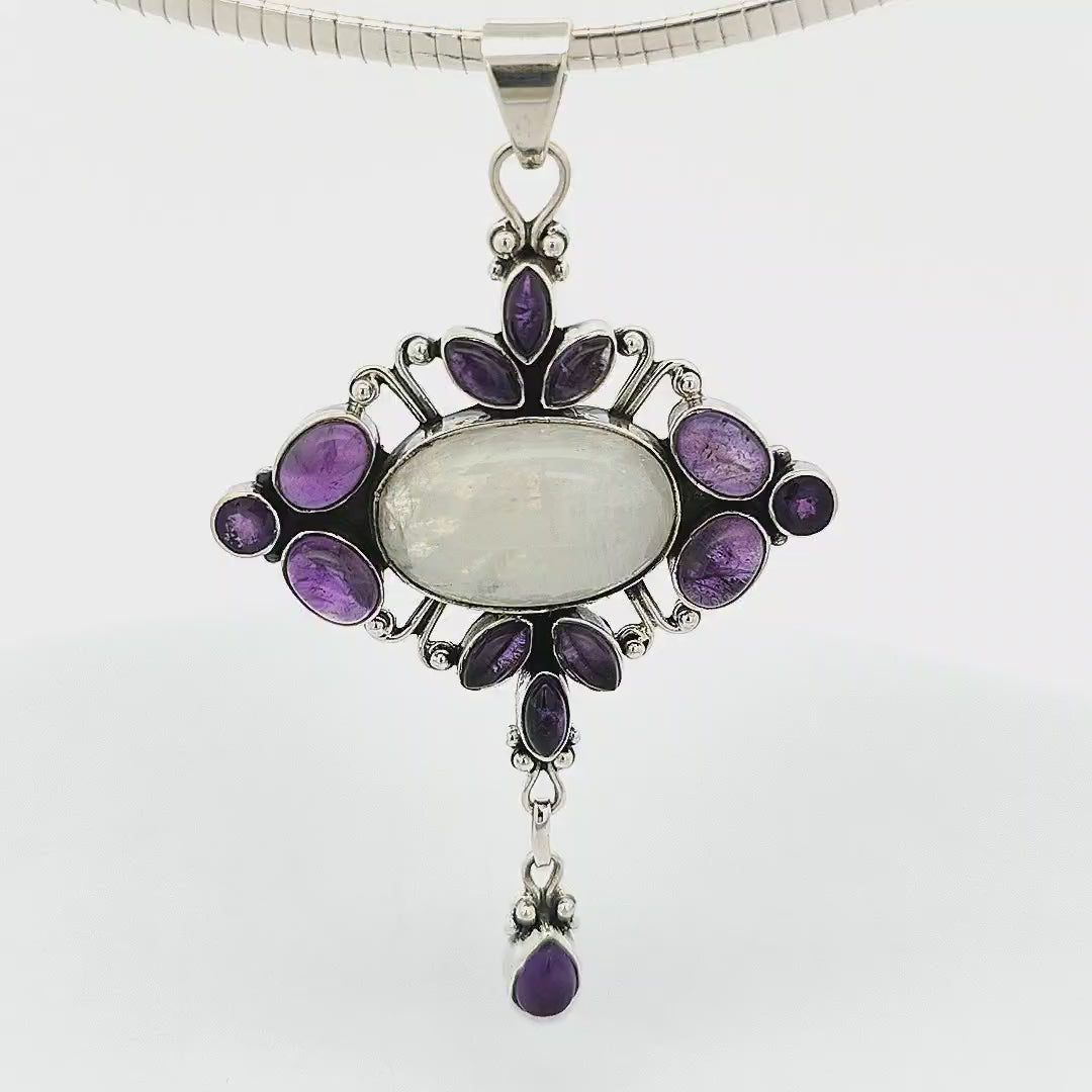 Rainbow Moonstone and Amethyst Pendant - Erin