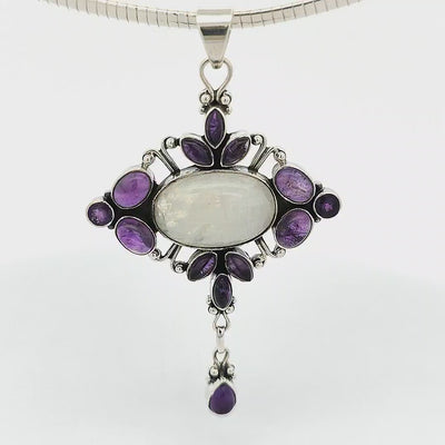 Rainbow Moonstone and Amethyst Pendant - Erin