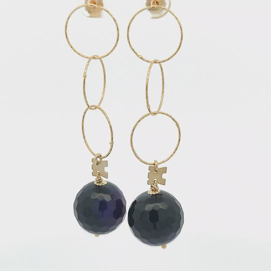 Black and Purple Agate Earrings - April