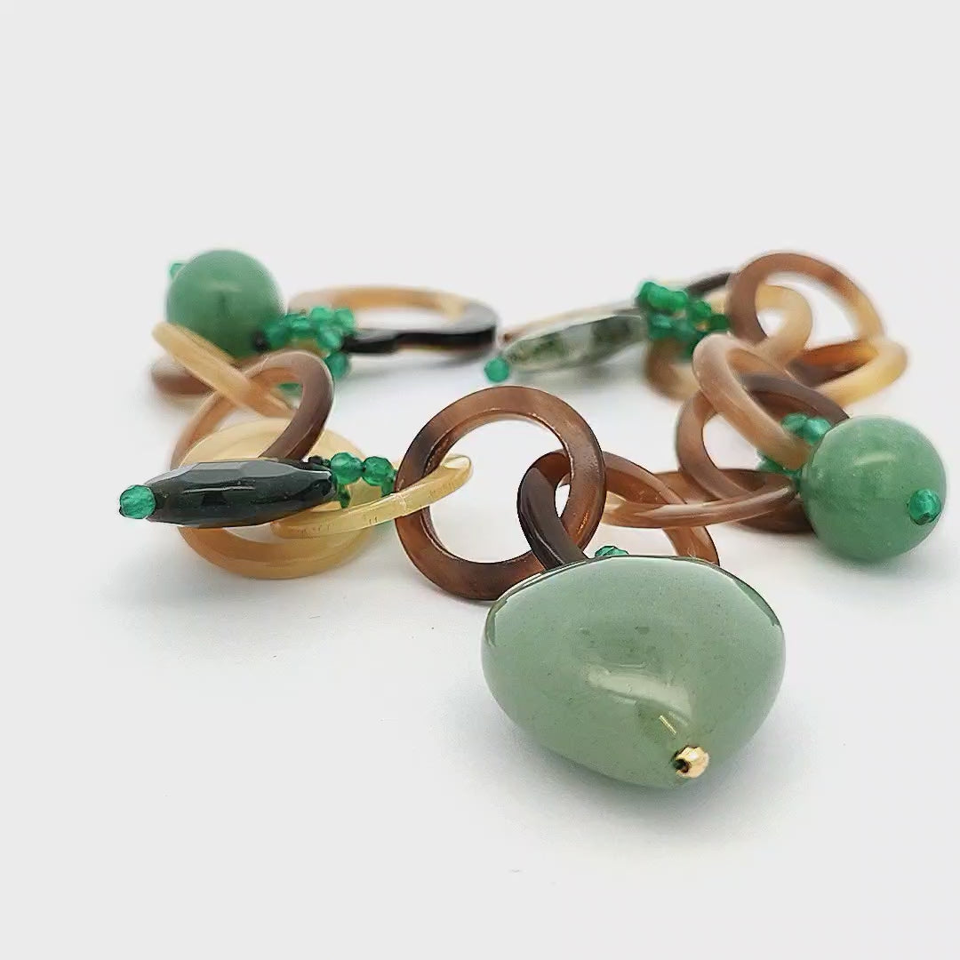 Aventurine, Green Agate and Gold Horn Bracelet - Danielle
