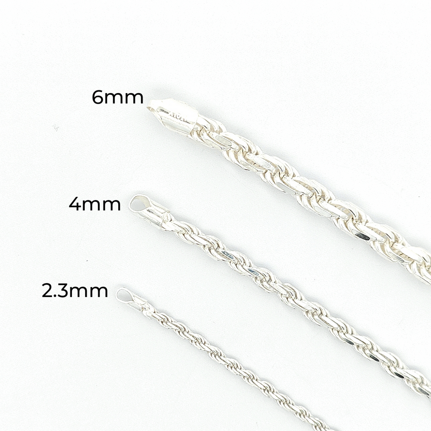 Sterling Silver Diamond Cut Rope Chain, Width 6mm - boothandbooth